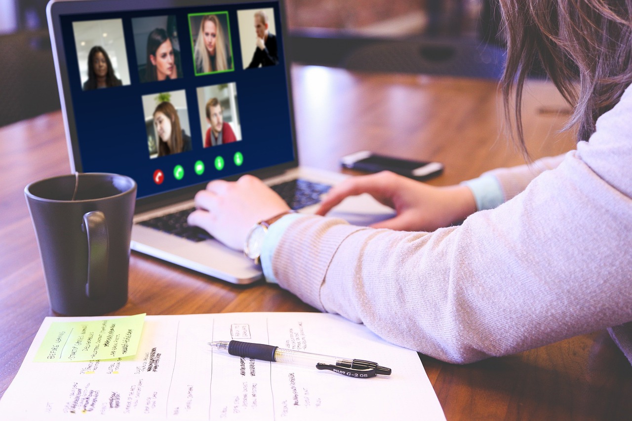 Laptop showing a video conference call